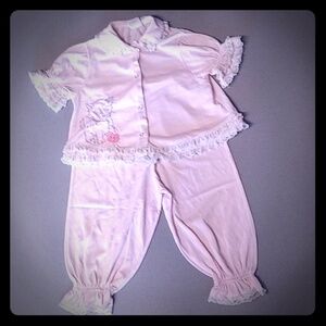 VINTAGE Pink Embroidery Kitten Toddler Pajama Set